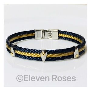 Italgem 18k Gold Blue Steel Cable Bangle Bracelet